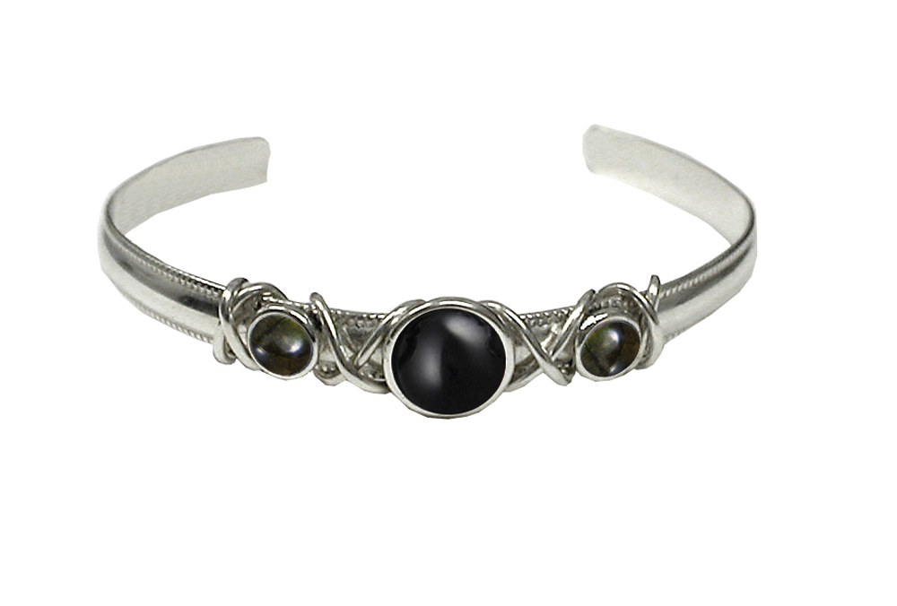 Sterling Silver Hand Made Cuff Bracelet With Black Onyx And Spectrolite